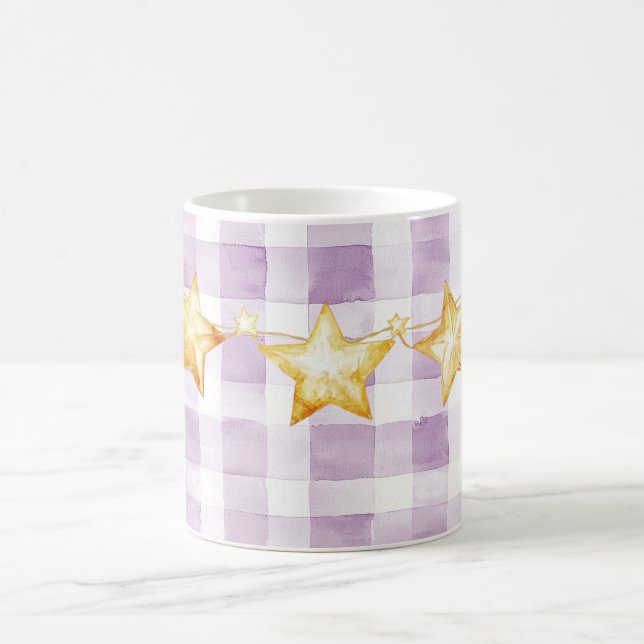 Caneca De Café Purple White Stripes Gold Stars Baby Shower (Centro)