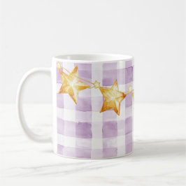 Caneca De Café Purple White Stripes Gold Stars Baby Shower