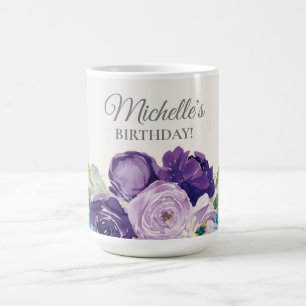 Caneca De Café Púrpura Blue Watercolor Floral Birthday Favor