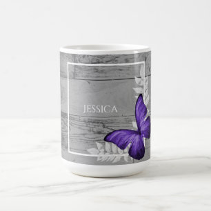Caneca De Café Púrpura Borboleta Personalizada Rústica