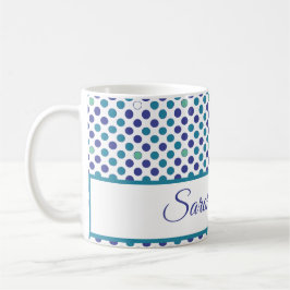 Caneca De Café púrpura brilhante & Blue bolinhas Nome de script p