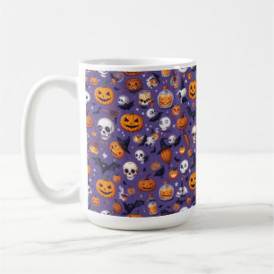 Caneca De Café Púrpura Caveira e Pumpkin Festival Patterna Mug