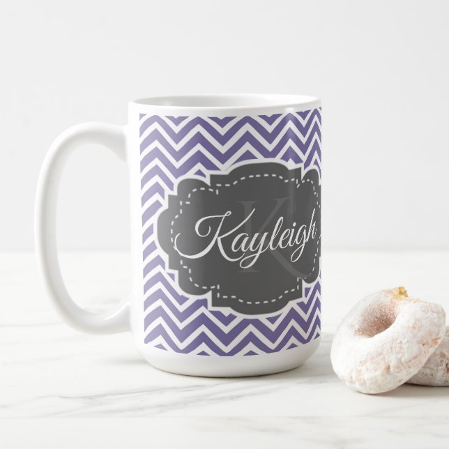 Caneca De Café Púrpura Chevron Personalizada (Com Donut)