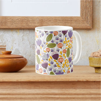 Caneca De Café Púrpura e Amarelo - Padrão de Design Floral