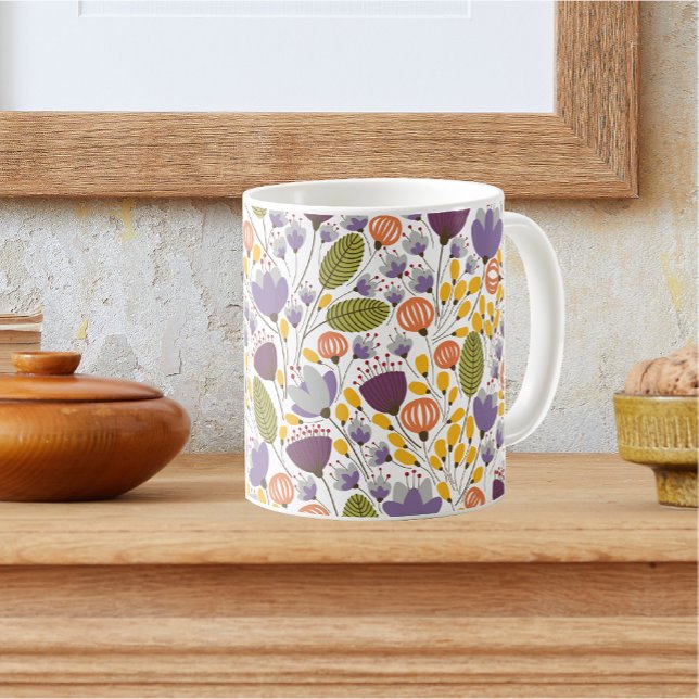 Caneca De Café Púrpura e Amarelo - Padrão de Design Floral (Criador carregado)