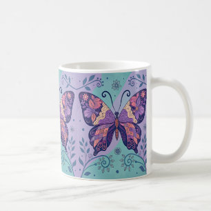 Caneca De Café Púrpura e borboleta Aqual