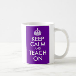 Caneca De Café Púrpura e branca Manter Calmo e Ensinar