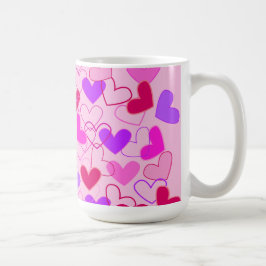 Caneca De Café Púrpura e Coração Vermelha, Rosa Bonita, Padrão