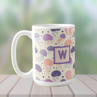 Caneca De Café Púrpura e monograma de marisco e de grão-de-bico;