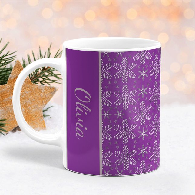 Caneca De Café Púrpura e Prata Flocos de Neve Flocos de Natal (Criador carregado)