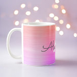 Caneca De Café Púrpura Laranja Metálico Nome & Inicial<br><div class="desc">Orange and Purple Ombre Faux Metallic Stainless Steel Monograma Name e Coffee Mug Inicial. A xícara de café faz o presente perfeito para alguém que ama designs metálicos de luxo.</div>