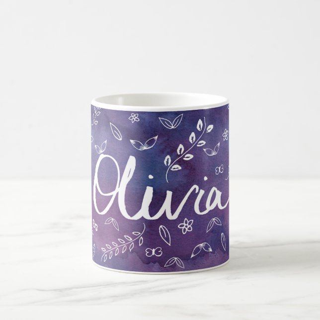 Caneca De Café Púrpura Nome Floral Personalizado Mug (Centro)