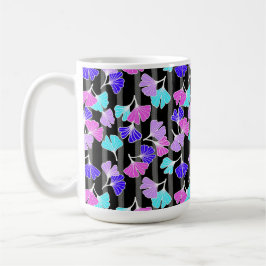 Caneca De Café Púrpura Rosa Brilhante Aqua Ginkgos na Faixa Negra