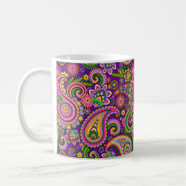 Caneca De Café Púrpura, rosa e verde Paisley