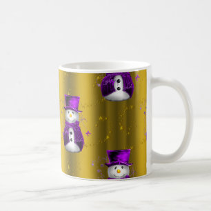 Caneca De Café Púrpura Snowman no Dourado Natal