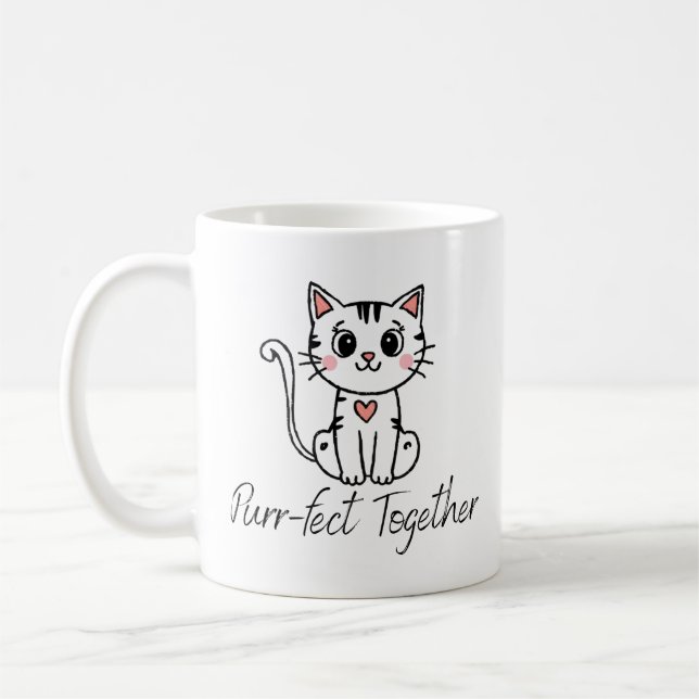 Caneca De Café Purr-fect Juntos Dia de os namorados Mug (Esquerda)