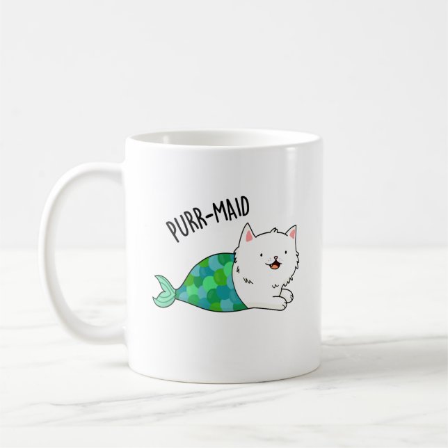 Caneca De Café Purr-Maid Gatinho Engraçado Gato Sereia Pun (Esquerda)