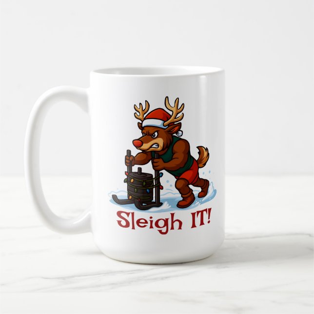 Caneca De Café Puxe com Força – Treino de Natal Divertido de Rena (Esquerda)