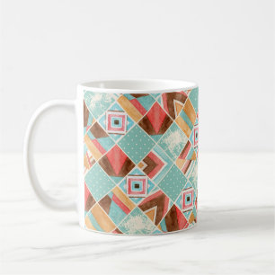 Caneca De Café Quadrado de aquarela, fundo geométrico de retalhos