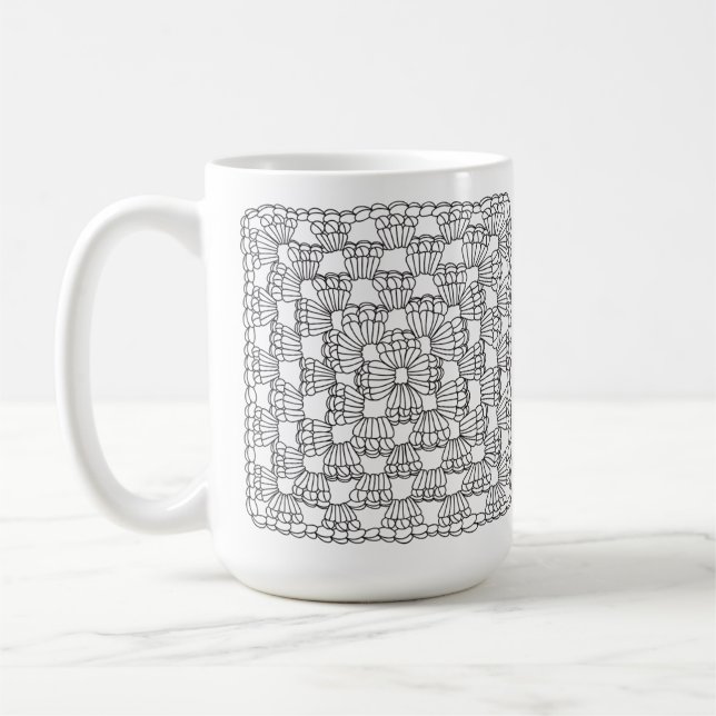 Caneca de Café Quadrado de Crochê Branco Avó (Esquerda)