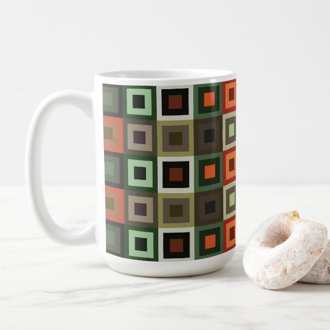 Caneca De Café Quadrado Geométrico Concêntrico Colorido (Com Donut)