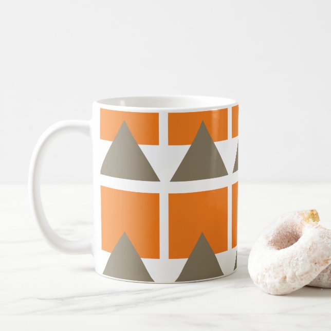 Caneca De Café Quadrado Triângulo Geométrico Laranja Cinza (Com Donut)