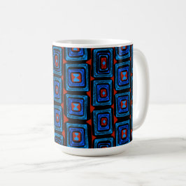 Caneca De Café Quadrados Aborígenes - Azul Turquesa Vermelho