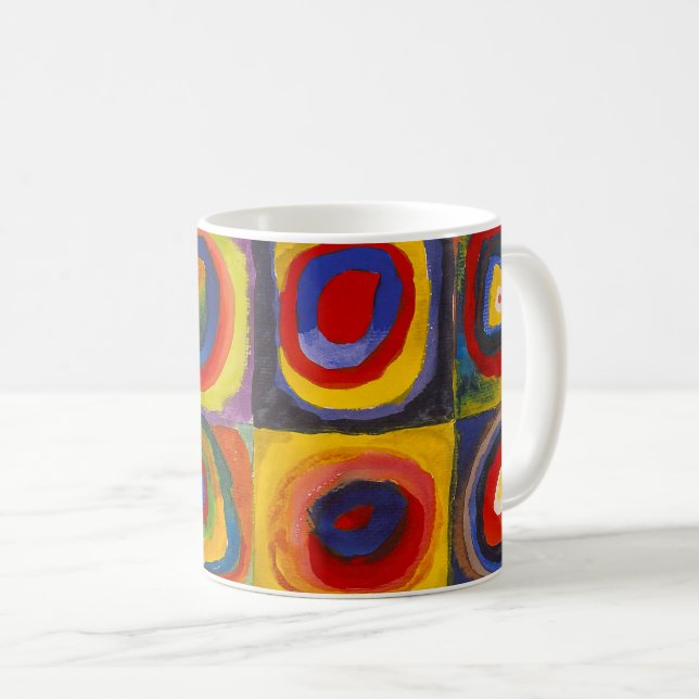 Caneca De Café Quadrados com Círculos Concêntricos | Kandinsky | (Frente Esquerda)