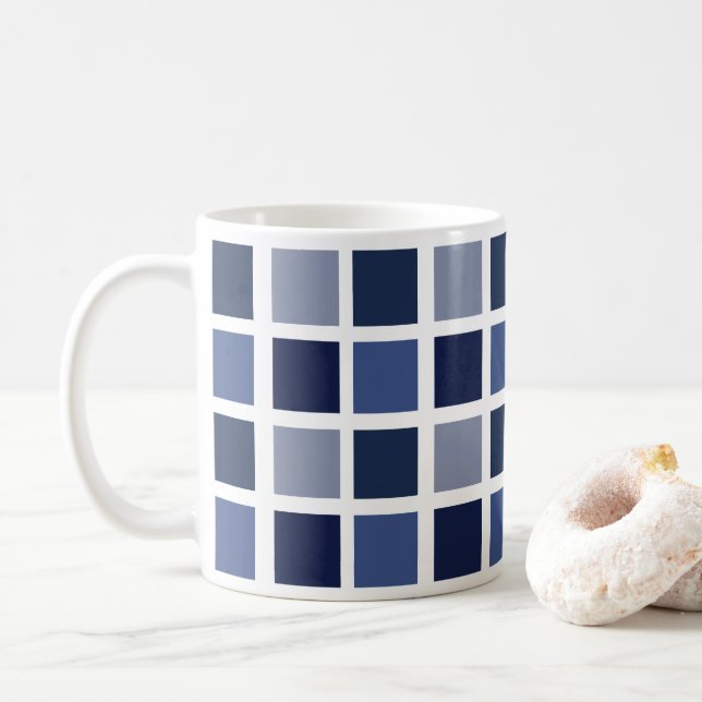 Caneca De Café Quadrados de Cor Azul Xadrez (Com Donut)