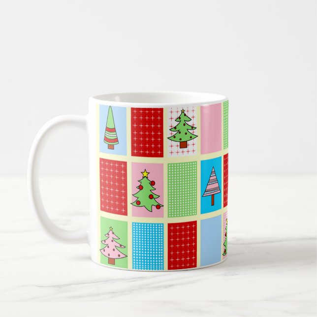 Caneca De Café Quadrados de Natal Coloridos (Esquerda)