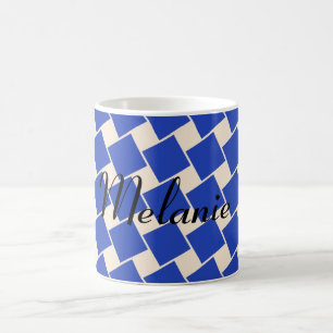 Caneca De Café Quadrados em Azul Jeans e Branco Antigo
