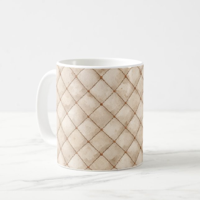 Caneca De Café Quadrados Marrons Creme (Frente Esquerda)