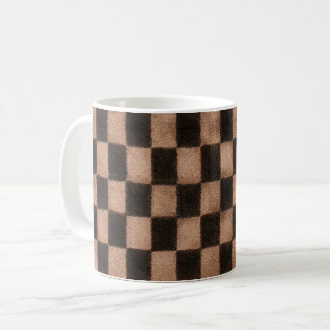 Caneca De Café Quadrados Pretos Laranja (Frente Esquerda)