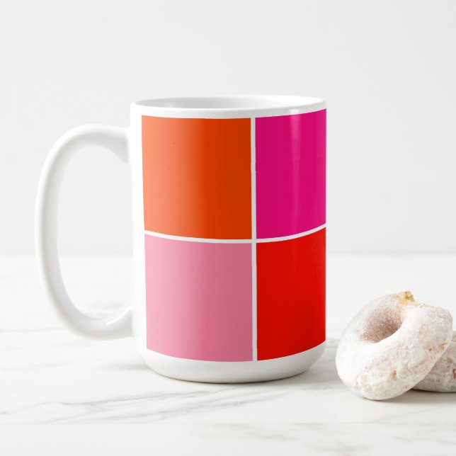 Caneca De Café Quadrados Rosa e Laranja (Com Donut)