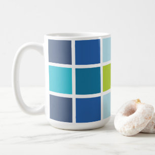 Caneca De Café Quadrados Xadrez Azul Verde 