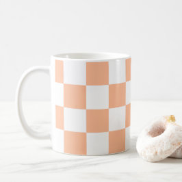 Caneca De Café Quadrados xadrez laranja pêssego branco geométrico
