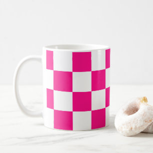 Caneca De Café Quadrados xadrez rosa quente branco geométrico ret