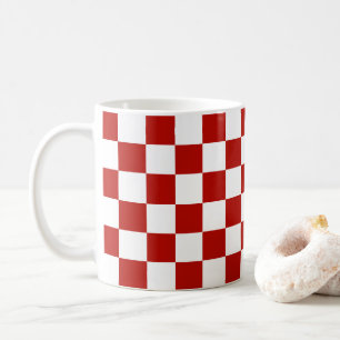Caneca De Café Quadrados xadrez vermelhos brancos geométrico retr