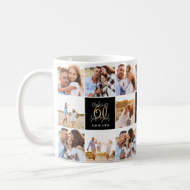 Caneca De Café Quadrícula de imagem preta de ouro de 60 anos (Esquerda)