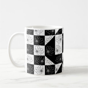 Caneca De Café Quadro de controlo monocromático e padrão floral d
