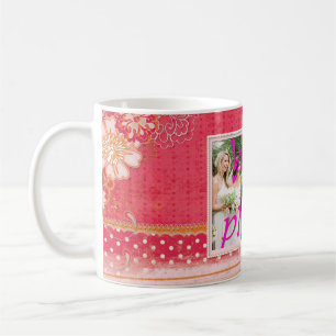 Caneca De Café Quadro de Fotografias de Casamento Vermelho e Rosa