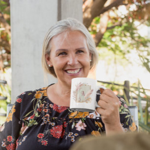 Caneca De Café Quadro De Grama Pampas Com Ideia Monograma De Dama