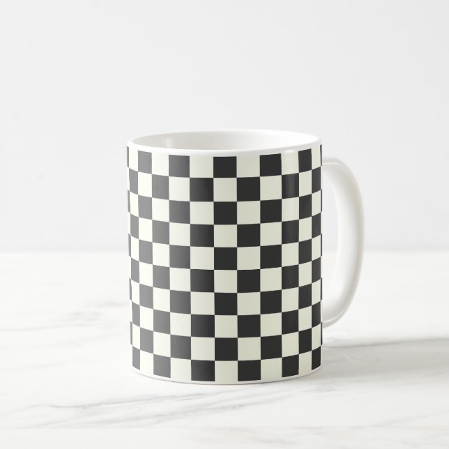 Caneca De Café Quadro de verificação branco apagado e preto (Frente Esquerda)