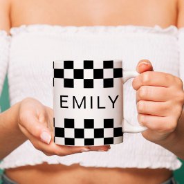 Caneca De Café Quadro de Verificação Moderno - Adicionar Nome Bra