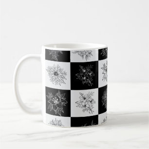 Caneca De Café Quadro de Verificação monocromático FLowers Padrão