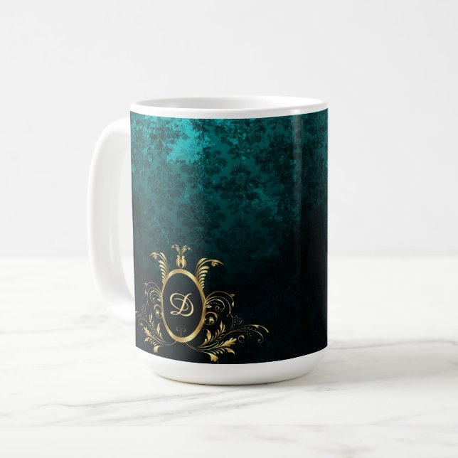 Caneca De Café Quadro dourado personalizado do Damask (Frente Esquerda)