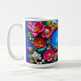 Caneca De Café Quadro Floral Brilhante Com Pássaros Coloridos