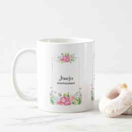 Caneca De Café Quadro Floral de Cor de Água Rosa Moderna
