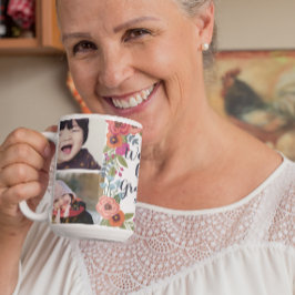 Caneca De Café Quadro Floral - Melhor Colagem de Fotos da Avó do