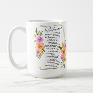 Caneca De Café Quadro Geométrico Floral Psalm 121
